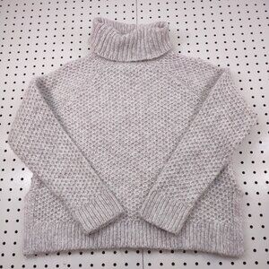 Magaschoni Thick Knit Turtleneck Sweater, Light Heather Gray, Size Small